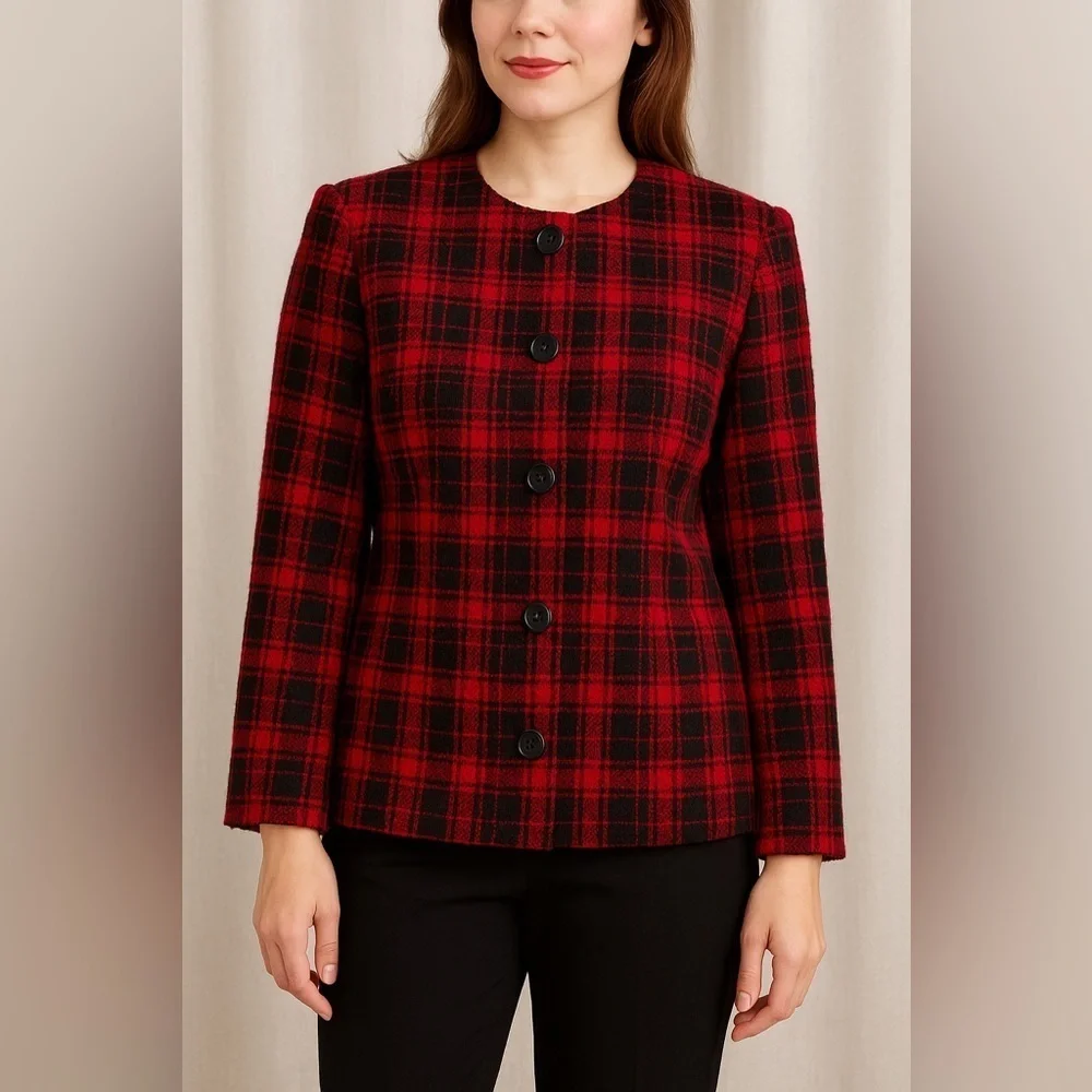 Preston & York Petites Red Plaid Wool-Blend Jacket | Size 14P